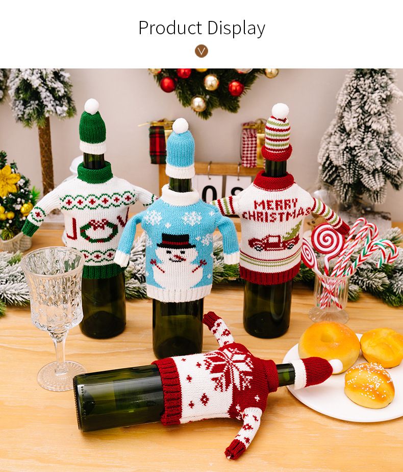 Gestrickter Weihnachtsflaschenüberzug mit Schneemann-Motiv, gemütliche Weihnachtsdekoration, ideal als Geschenk für Weinliebhaber_voghion.com