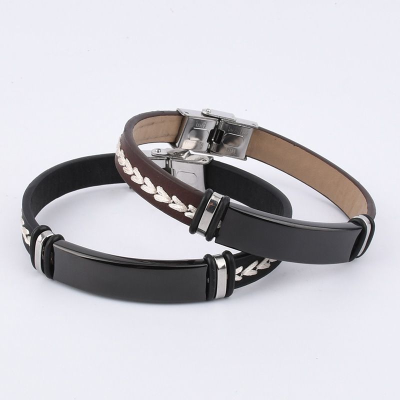 Bracciale unisex in acciaio inossidabile con incisione personalizzata in titanio, in corda intrecciata in pelle da uomo_voghion.com