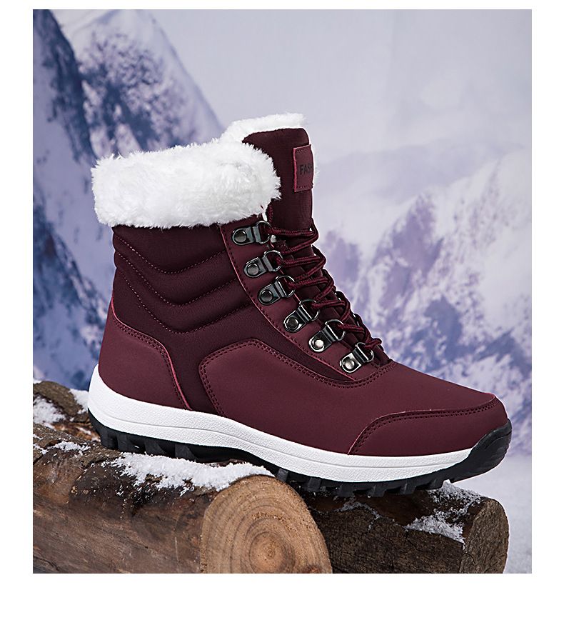 Women's Winter Snow Boots With Thick Fleece Lining, Water-Resistant Synthetic Leather Upper, Non-Slip Rubber Sole For Outdoor Activities_voghion.com