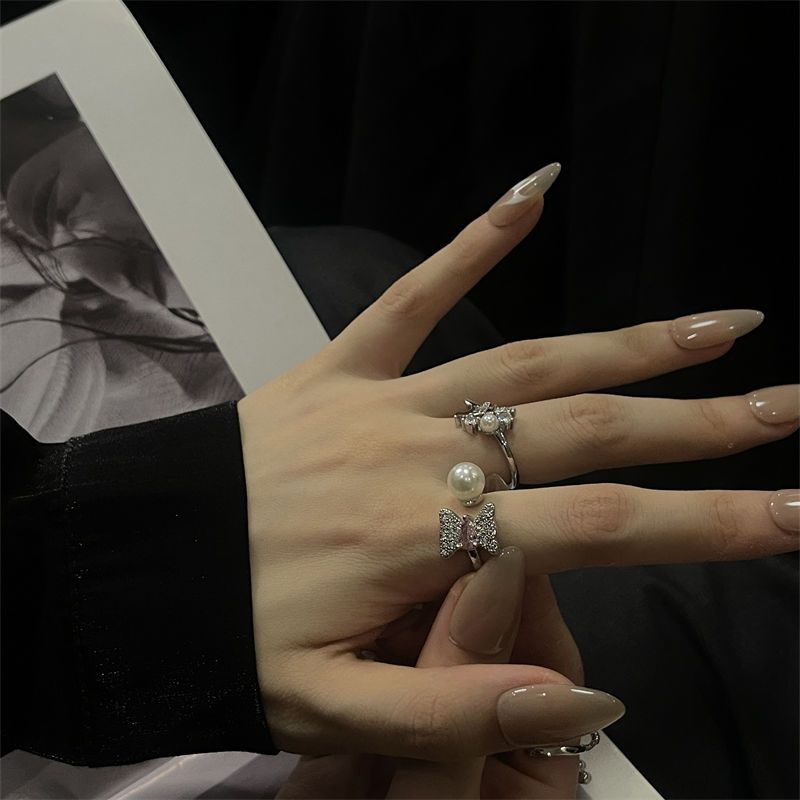 Knude Fuld Perle Zircon Sommerfugl Diamant Åben Ring Stablet Fransk Stil Luksus, Niche Design Ins Kold Vind Finger Ende,_voghion.com