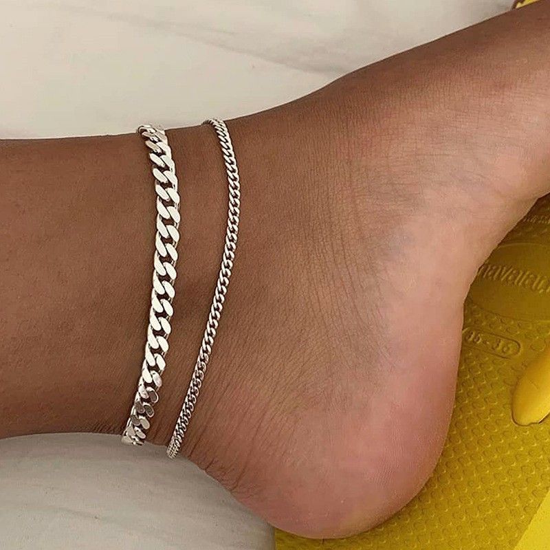 Minimalist Double-Layer Stainless Steel Anklet Women, Suitable For Daily Wear, Dates, And Parties_voghion.com