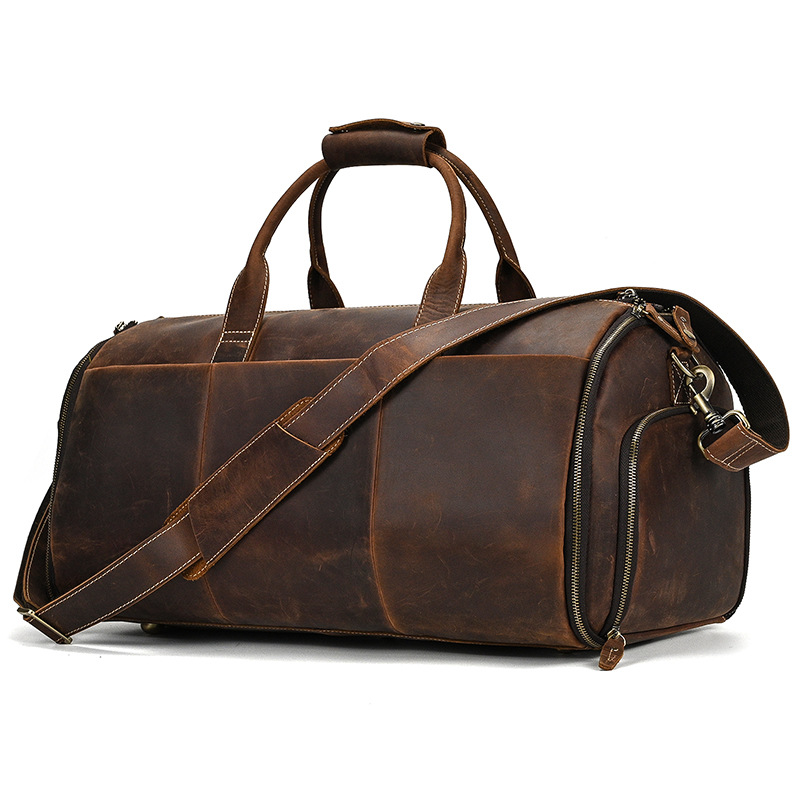 Crazy Horse leren reiskoffer multifunctionele opvouwbare set opbergtas voor natte en droge sporttassen_voghion.com
