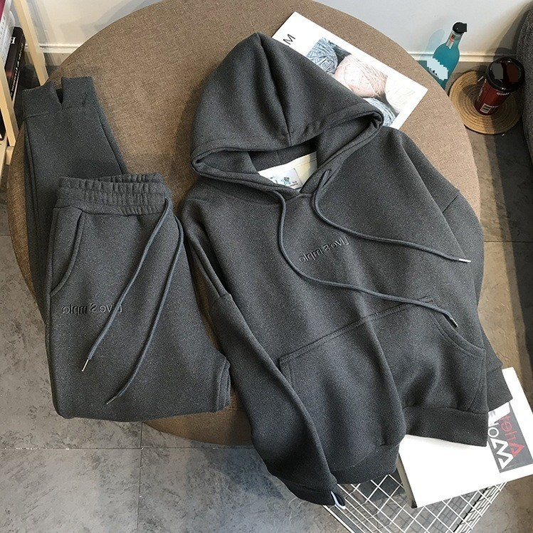 Damenbekleidung neuer Herbst und Winter verdickter Samt-Kapuzenpullover Damenanzug Brief Sport Freizeitmode im westlichen Stil zweiteiliger Anzug_voghion.com