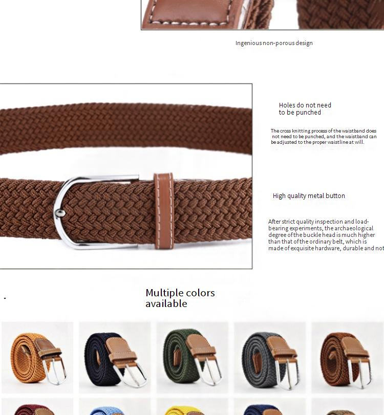 Populära herr- och dambälten Flerfärgade andningsbara vävda elastiska kanvasbälten med nålspänne och elastiskt casualbyxbälte_voghion.com