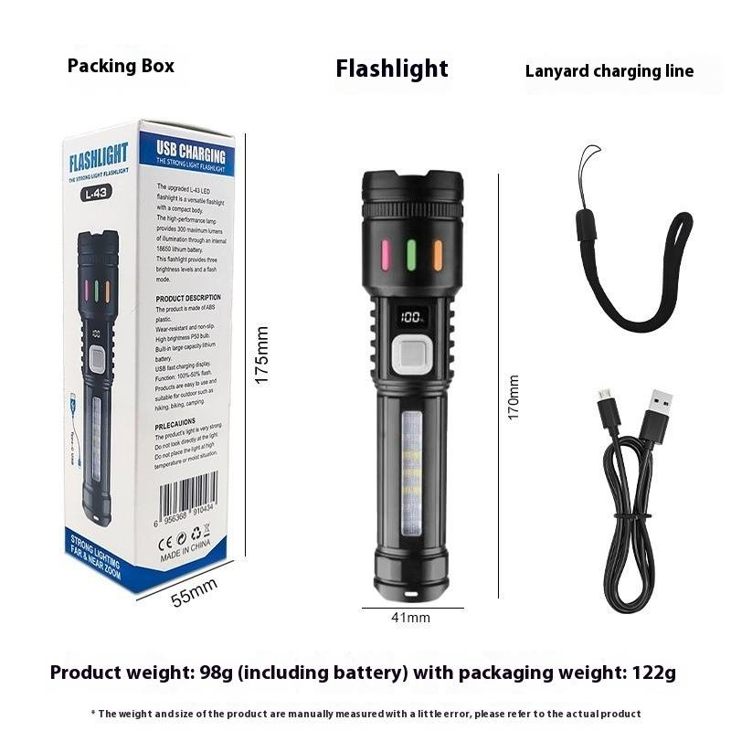 Floresan Şeritli Taktik LED El Feneri - 1500 Lümen, Yakınlaştırılabilir Odak, Uzun Pil Ömrü ve Dijital Ekran, Kamp İçin Dayanıklı Plastik Gövde_voghion.com