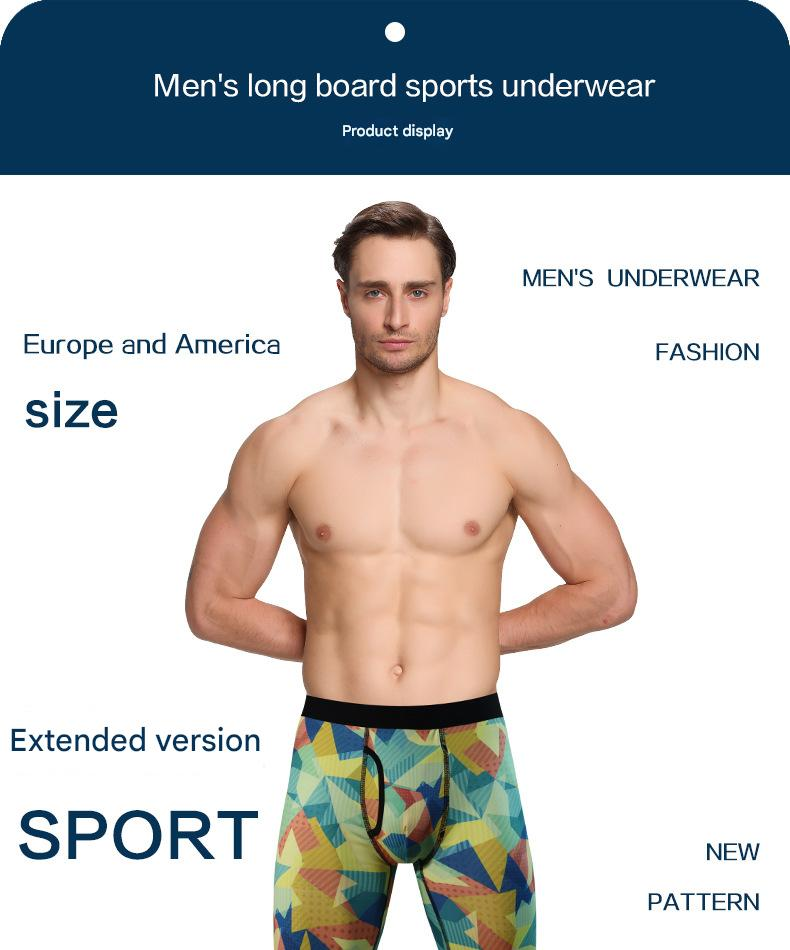 NOKO 3-pack Men's Underwear Novelty Digital Printing Breathable Stretch Sports Lengthened Trouser Legs Large Size Comfortable Boxer Briefs_voghion.com