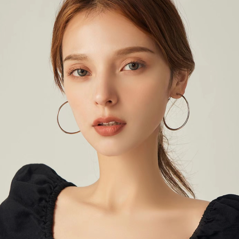 Orecchini da donna in stile freddo e temperamento, in argento Sterling 925, grandi orecchini a cerchio, orecchini di alta qualità, tutti abbinabili._voghion.com