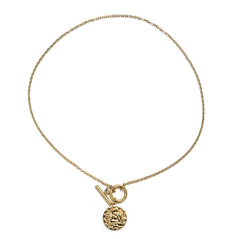 Collier avec pendentif carré et rond en laiton plaqué or, style rétro, exquis, pour femme, collier avec tête humaine, tendance et polyvalente_voghion.com