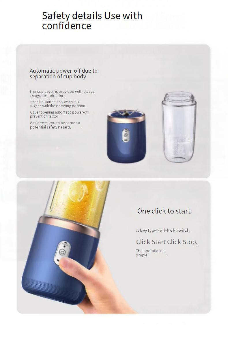 Portable Electric Juicer Cup - 6 Blades, 400ml, USB Rechargeable, BPA-Free, Compact Fruit Blender For Home, Office & Travel (Blue, Dual Cup Set)_voghion.com