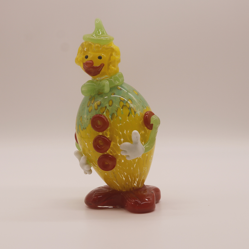 Estatueta de palhaço decorativa, escultura de vidro amarelo e verde, design de carnaval caprichoso, peça de arte artesanal_voghion.com