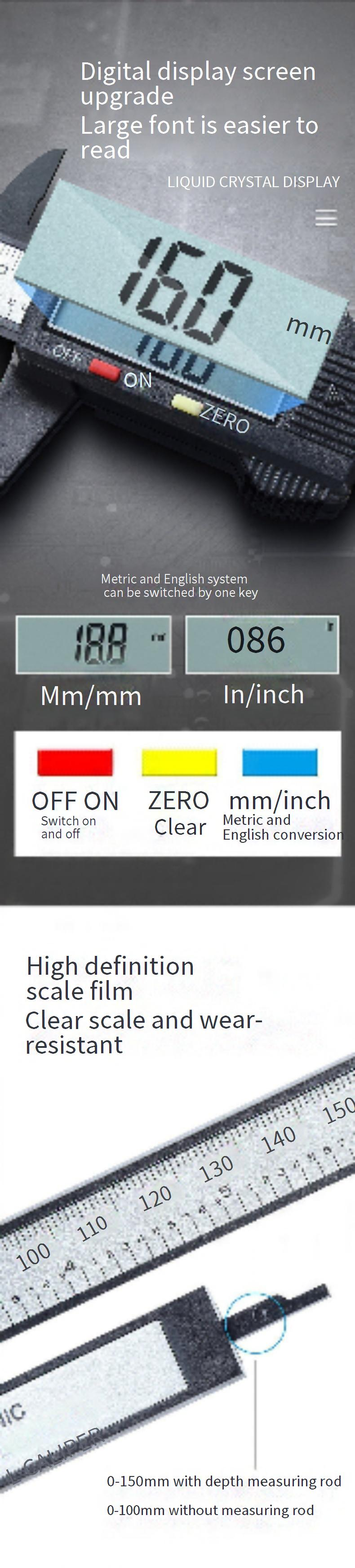 Digitale schuifmaat 0-150 mm met LCD-scherm, zeer nauwkeurig meetinstrument voor sieraden, edelstenen, knutselwerkjes, kunststof en kleine doe-het-zelfprojecten._voghion.com