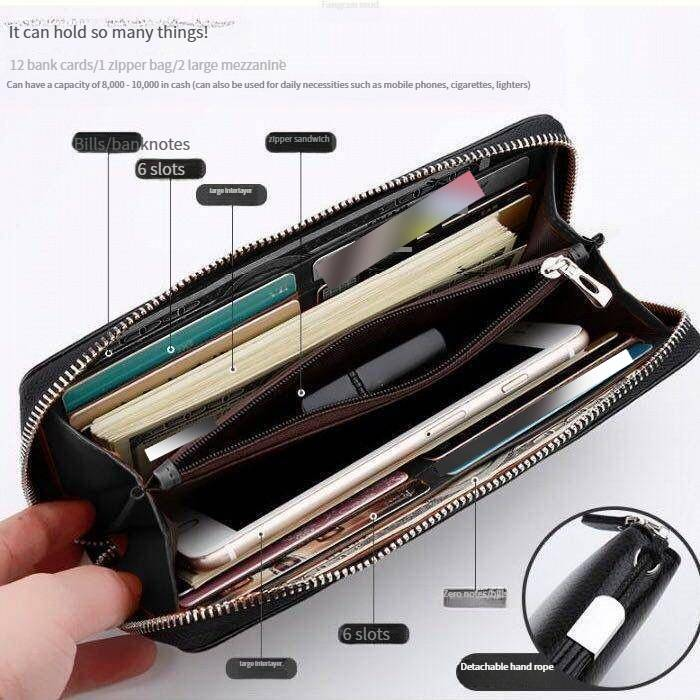 Herrentaschen Neue hochwertige lange Clutch für Herren mit großem Fassungsvermögen, Handy-Kartenhalter, Reißverschluss, Handtasche, trendig_voghion.com