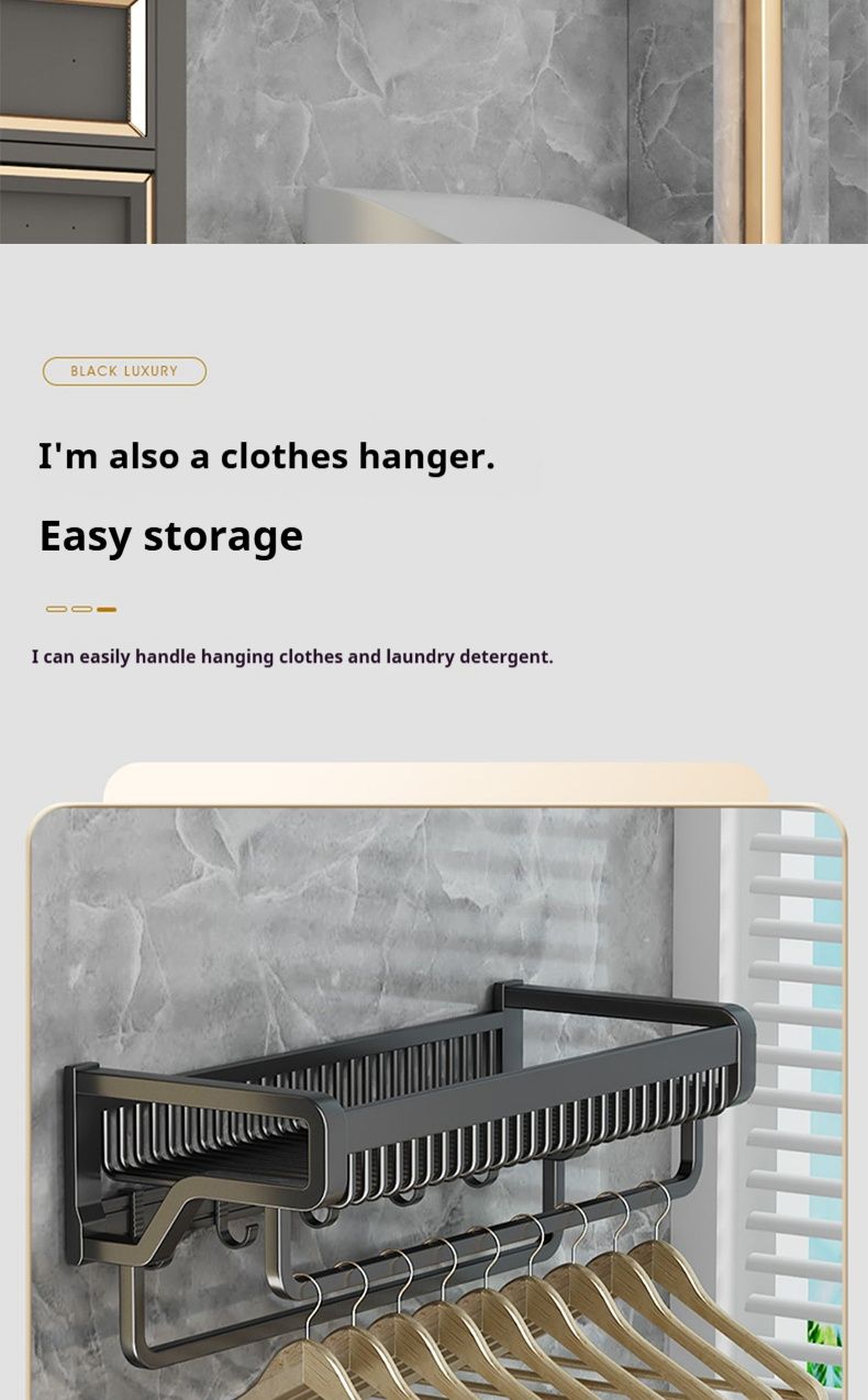 Portasciugamani da parete in alluminio spaziale – Supporto da bagno senza foratura per asciugamani e accappatoi (2 livelli, antiruggine, portata 30 kg, asta singola/doppia, nero)_voghion.com