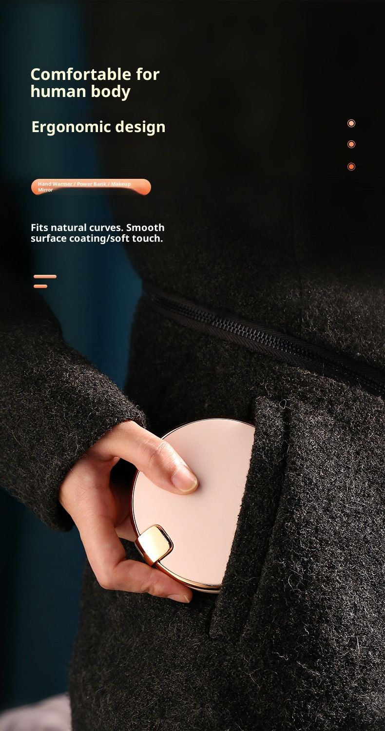 Set regalo 3 in 1 in stile vintage: specchio per il trucco a LED, power bank da 6000 mAh e scaldamani regolabile con ricarica USB - illuminazione bifacciale_voghion.com