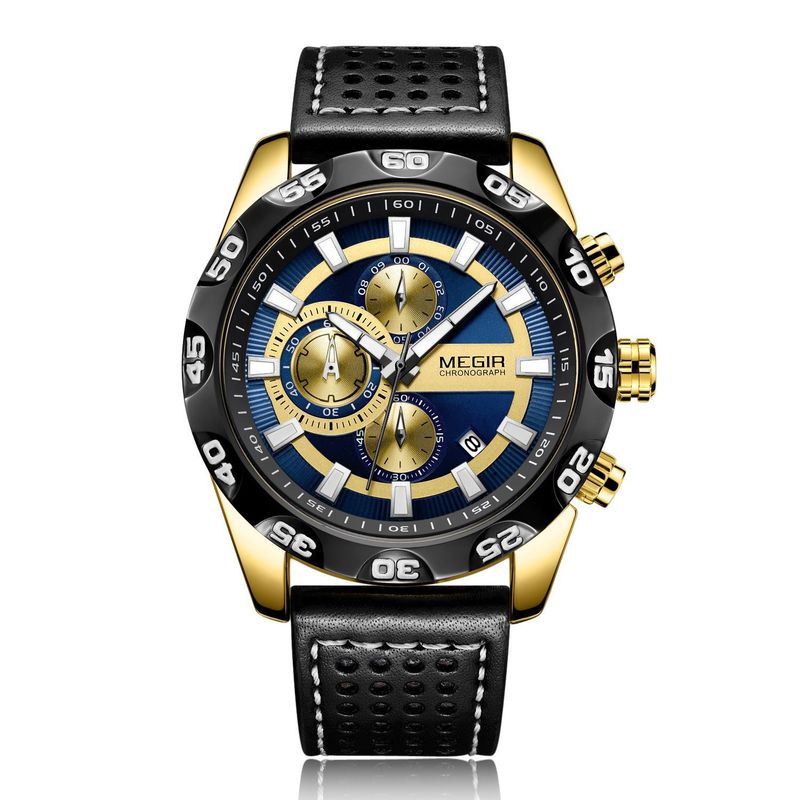 Men's Multifunction Chronograph Watch – 47mm Sporty Quartz Watch With Date, Luminous Hands & Genuine Leather Strap (Gold/Black/White Options)_voghion.com