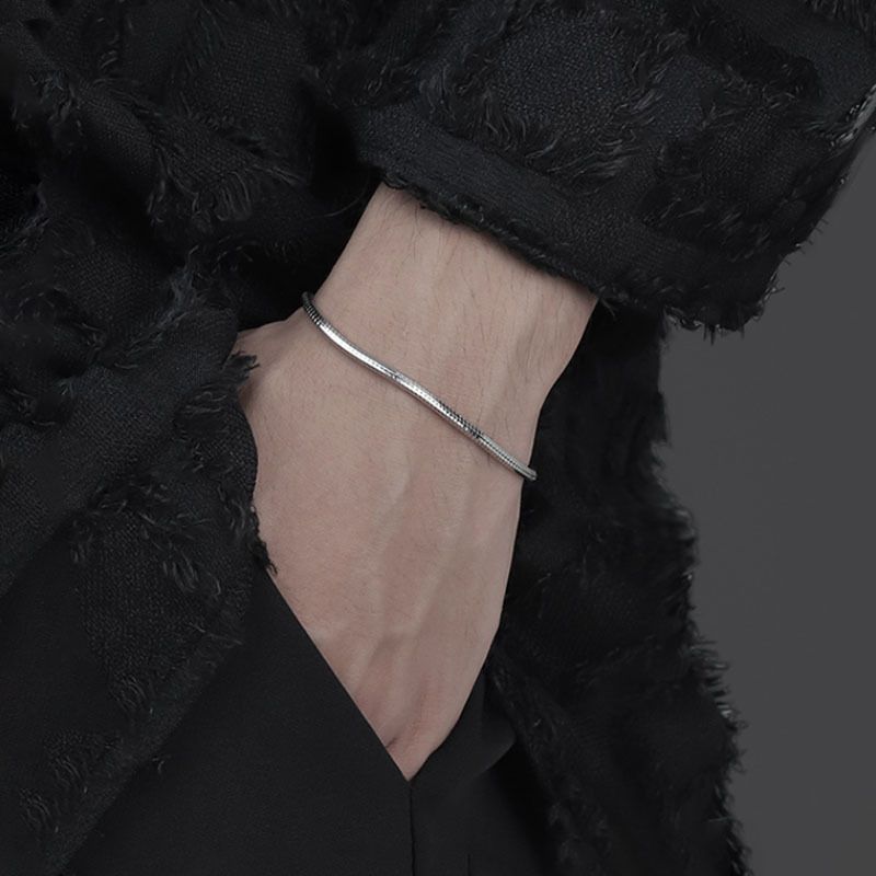 Bracciale ottagonale in argento puro con osso di serpente per uomo, semplice, elegante, stile punk, con catena rotonda._voghion.com