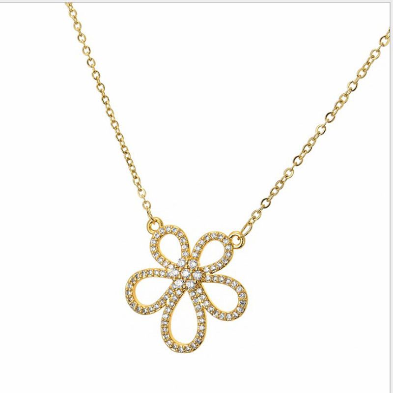 New Five petal Flower Women's Sunflower Collar Chain Elegance Camellia Earrings Necklace Accessories_voghion.com