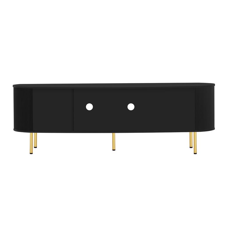 TV-Schrank Mit Glastüren, Lowboard Mit Goldenen Griffen und Beinen, Fürs Wohnzimmer_voghion.com