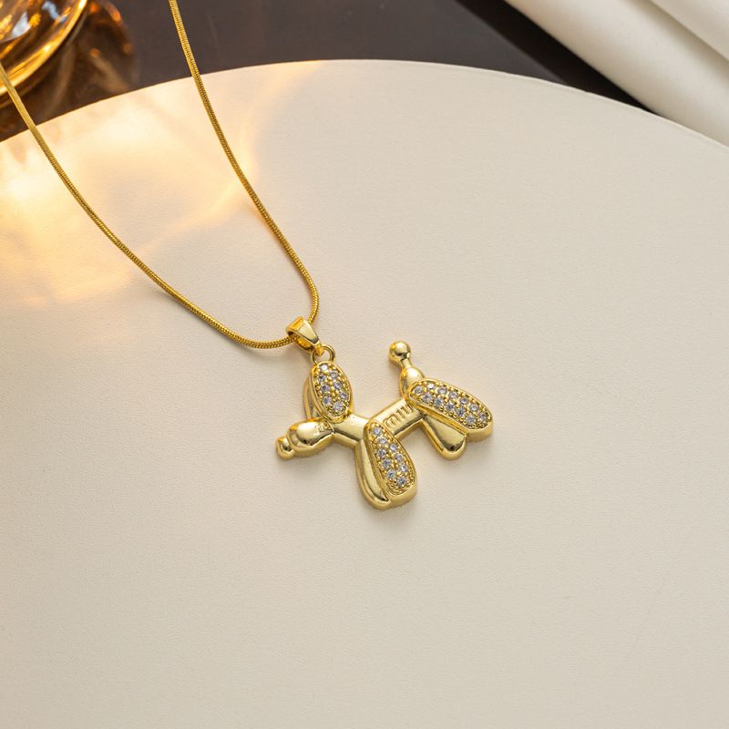 New Simple Zircon Titanium Steel Cute Balloon Dog Pendant Clavicle Chain_voghion.com
