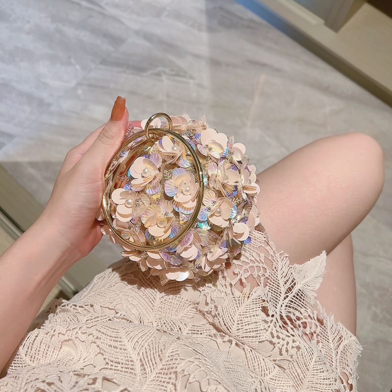 Flower Small Handbag Party Clutch Evening Matching Dress Handheld Globe Bag_voghion.com