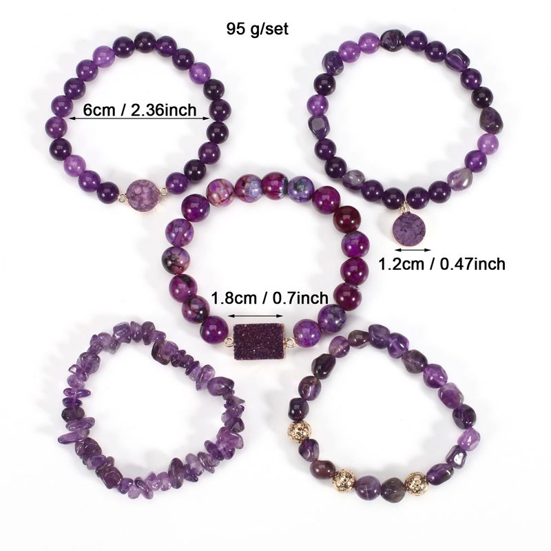 8 Cm Purple Crystal Round Beads Natural Stone BeadedBracelet Female Elastic Adjustable_voghion.com