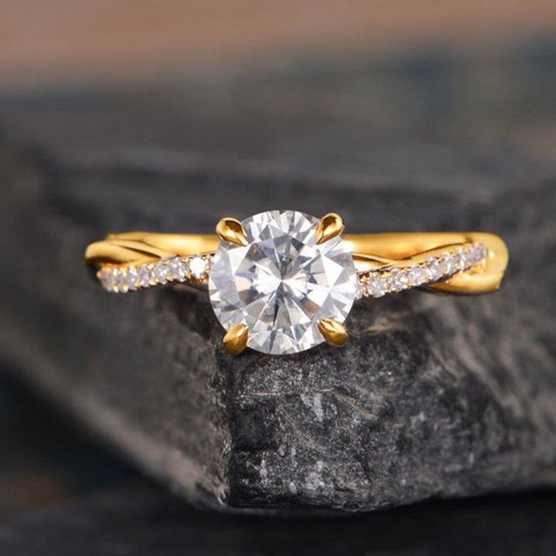 Semplice anello alla moda con zircone intarsiato, anello placcato oro_voghion.com
