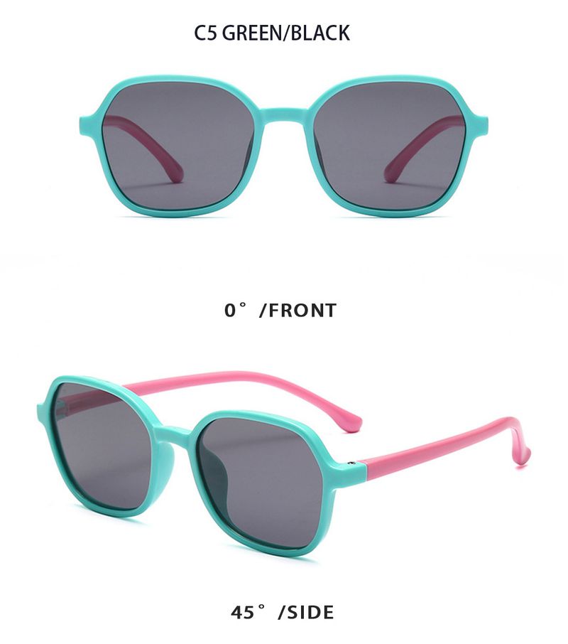 Girl's Sunglasses New Children's Sunglasses Soft Silicone Polarized UV Sunscreen Travel Shading Strong Light Fashionable Polygonal Large Square Frame_voghion.com