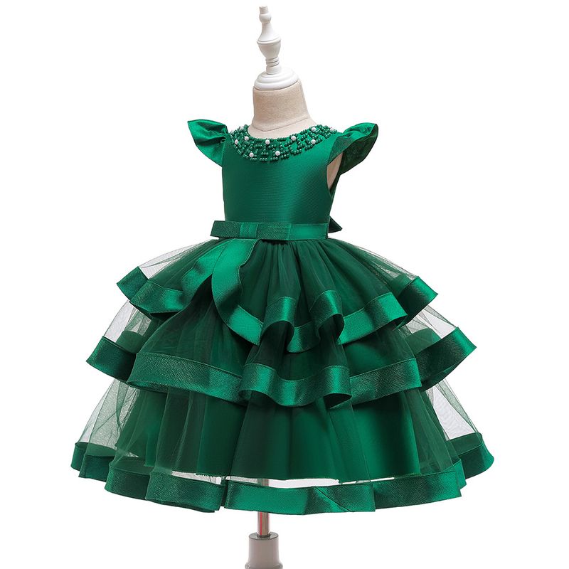 Robe de spectacle perlée pour enfants européens et américains, robe bouffante multicouche pour fille, robe de Noël pour enfants_voghion.com