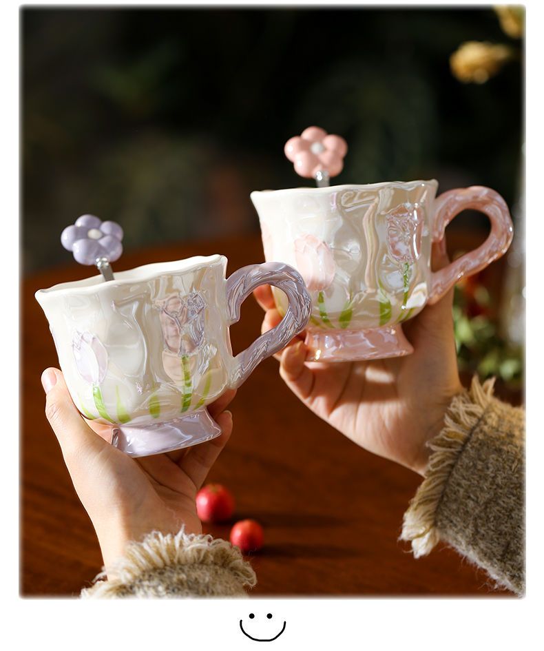 Tazza in ceramica con calice a forma di tulipano con fiore perlato, dipinta a mano, regalo personalizzato per il compleanno del migliore amico_voghion.com