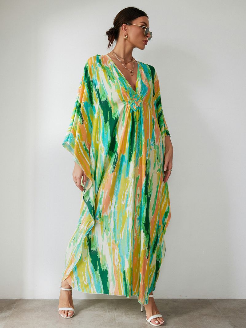 Bohemian katoenen maxi-jurk – oversized strandjurk, zwierige tuniek voor dames, plus-size zwembroek met levendige prints_voghion.com
