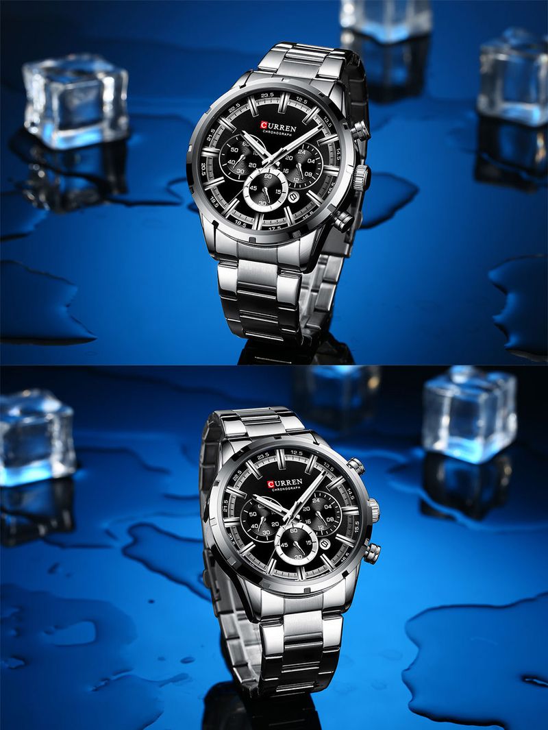 Men's Curren 8355 Multi-Function Analog Watch With Date Display, Water Resistant, Stainless Steel Case, Alloy Strap, Business Style_voghion.com