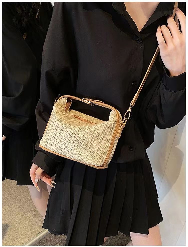 Gewebte Strohtasche Sommer Neue Urlaub Strandtasche Klassischer Stil Lunchbox Handtasche Umhängetasche Damentasche_voghion.com