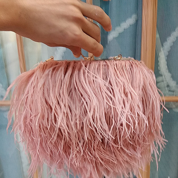 Borsa da donna con catena a tracolla alla moda da sera in capelli di struzzo di marca tailandese_voghion.com
