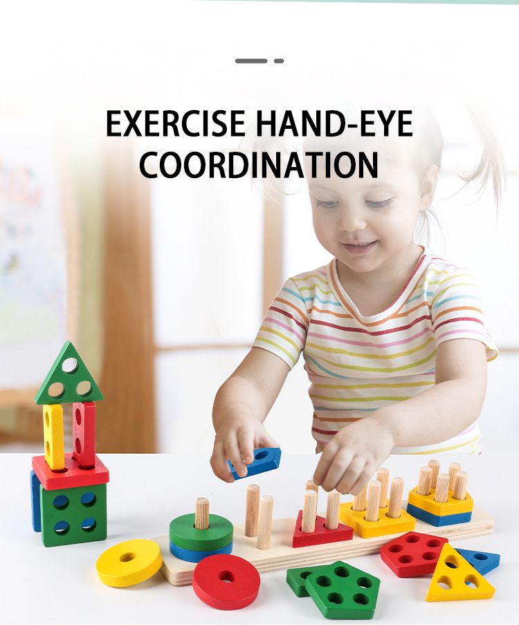 Montessori fa geometriai alakzat öt oszlopkészlet blokkok összeszerelése gyermekek felvilágosodás korai nevelés puzzle játékok_voghion.com