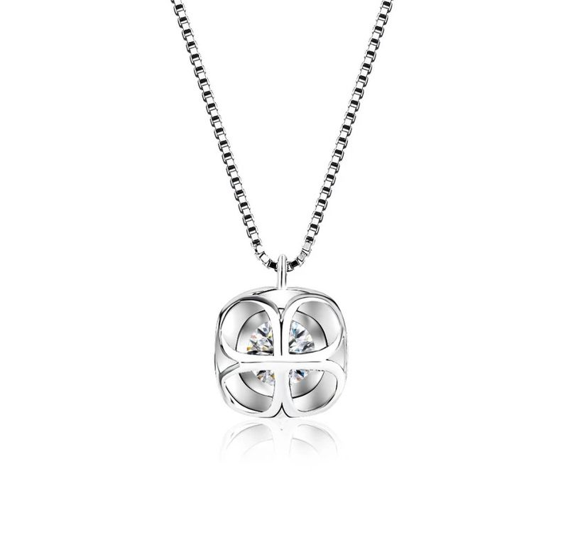 Moissanite Halskette 1 2 Karat Sëlwer Platin mat klenge Cube Moissanite Weiblech Clavicle Halskette_voghion.com