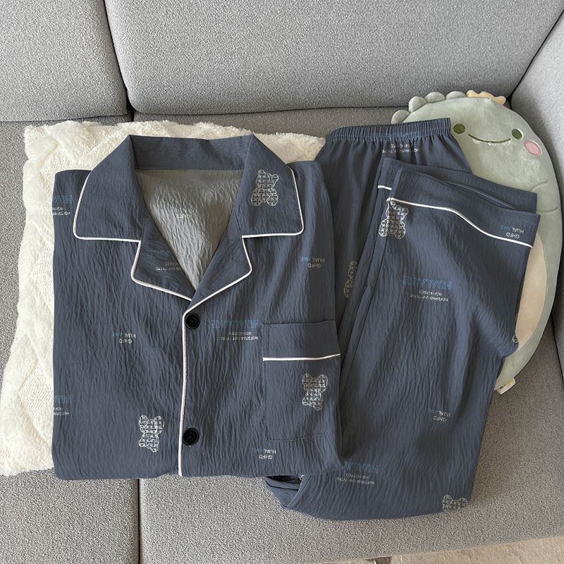 Simple And Comfortable Pajamas Men's Spring And Autumn New Long-sleeved Casual Large-size Loungewear Suit_voghion.com
