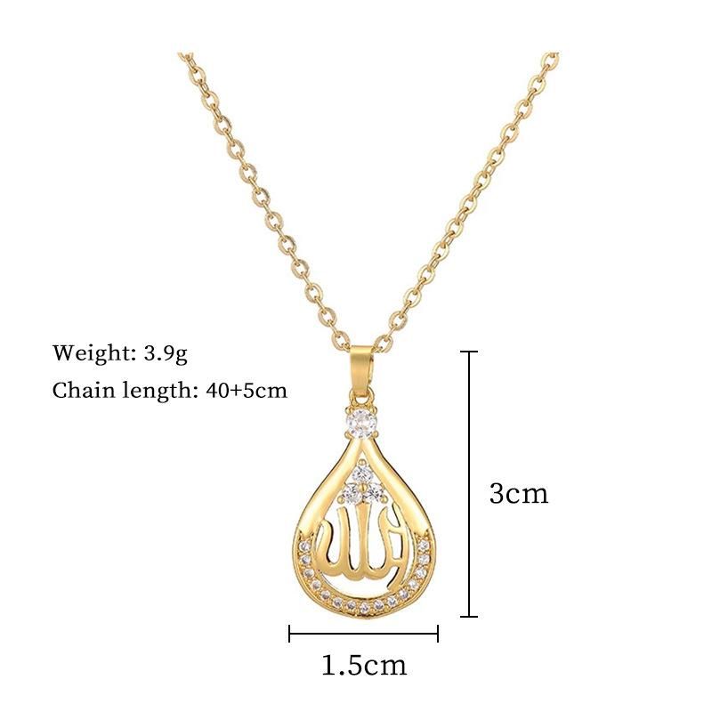 Muslim Allah Pendant Necklace Fashion Water Drop Zircon Necklace for Women Girls Stainless Steel Chain Christmas Party Accessories Jewelry Gifts_voghion.com