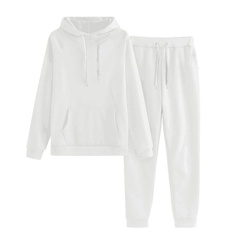 2025 Korean Style New Solid Color Plus Size Long Sleeve Hooded Sweatshirt For Women Casual Loose Two-Piece Set_voghion.com