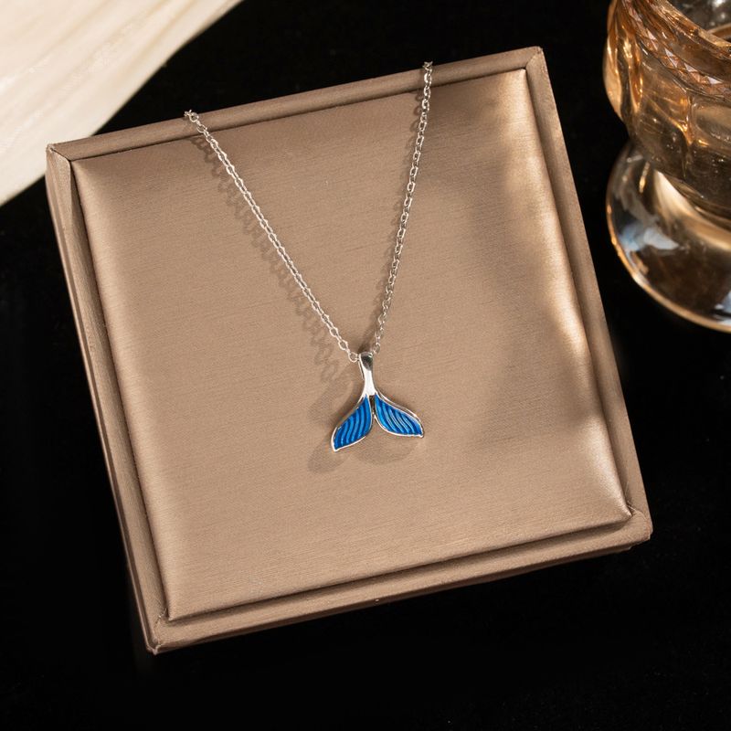 Fresh And Elegant Ocean Series Blue Fish Tail Titanium Steel Necklace For Women, Niche Light , Girlish Internet_voghion.com