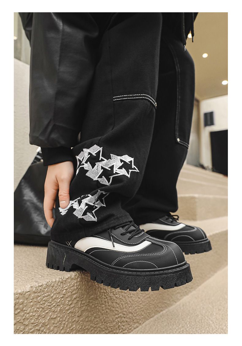 Men's Black Casual Derby Shoes With Round Toe & Thick Sole For Height Increase – Stylish & Comfortable Low-Top Shoes_voghion.com