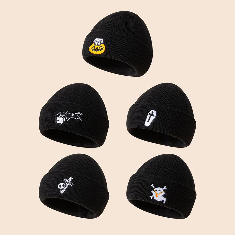 Sciarpa lavorata a maglia calda e antivento, unisex, dal design originale, unisex, con motivo a zucca, teschio di pipistrello nero, modello ricamato, antivento_voghion.com