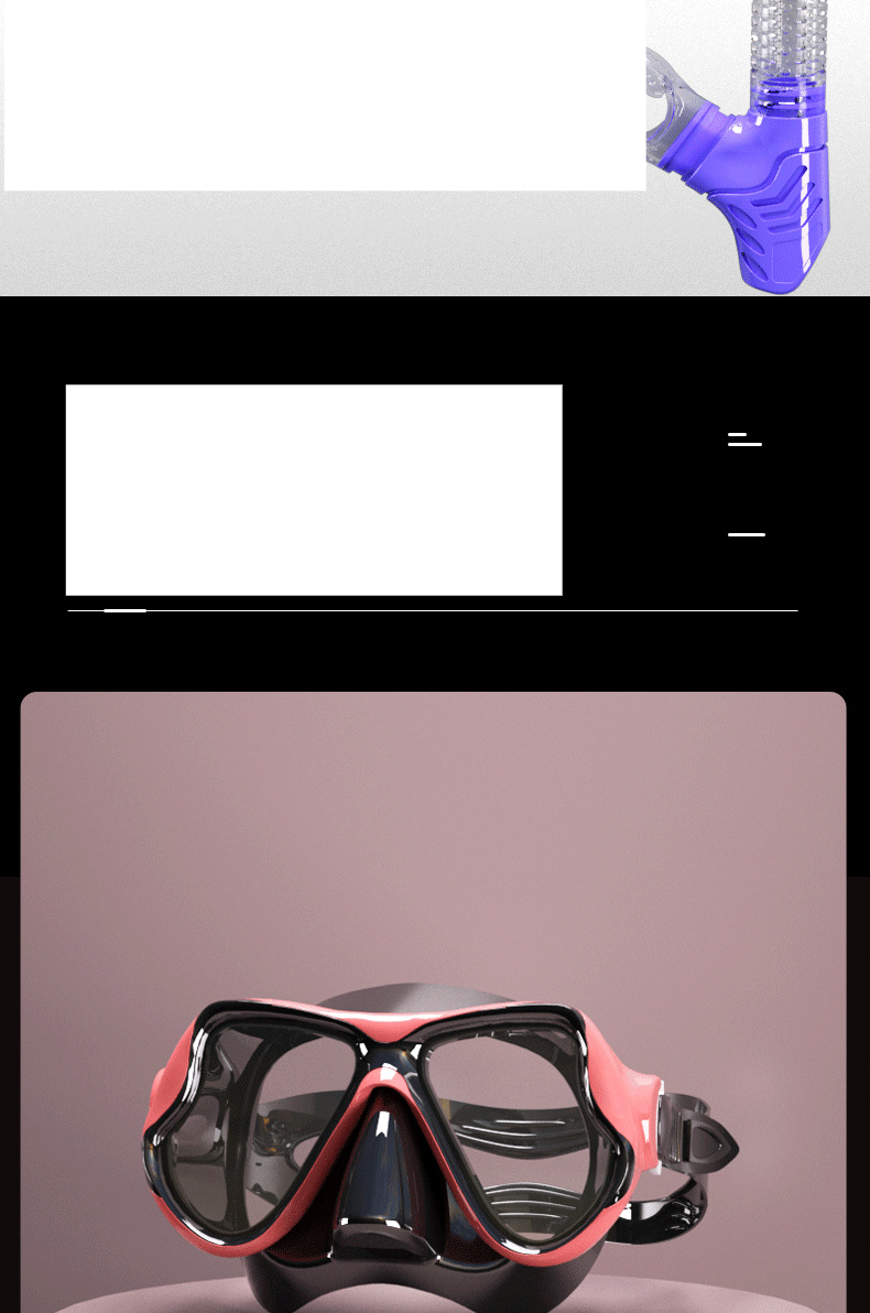 HD-Taucherbrille aus gehärtetem Glas. Komplett trockenes Schnorchelset mit flacher Maske_voghion.com