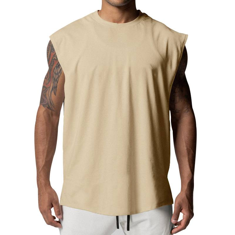 Summer Men's Round Collar Pure Color Sleeveless Jerkin Type Quick Drying Fitness Vest S-3XL_voghion.com