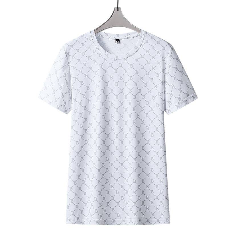 Ανδρικά ρούχα Plus Size Ice Silk Στρογγυλή λαιμόκοψη κοντομάνικο μπλουζάκι Λιτό φαρδύ μισό μανίκι Καλοκαιρινό αναπνεύσιμο αθλητικό μπλουζάκι ελεύθερου χρόνου_voghion.com
