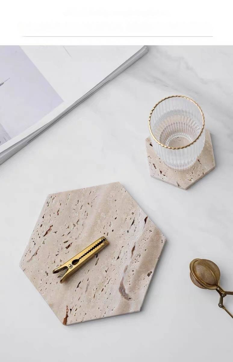 Doğal Traverten Tepsi - Organik Dokulu Ev Dekorasyonu (Otel Lüks Masa Üstü Bardak Altlığı ve Sergileme Standı Isıya Dayanıklı Taş Servis Tabağı)_voghion.com
