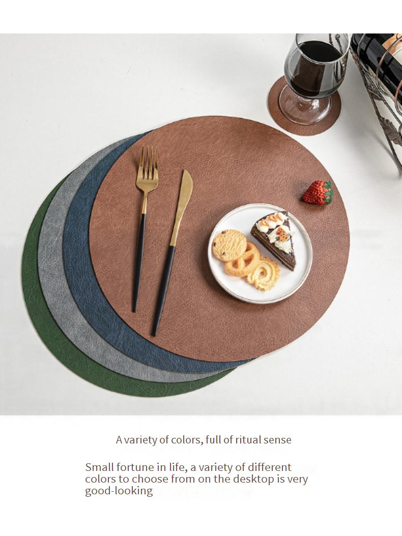 Set de table vintage en cuir – Dessous de verre ronds double face en cuir de vache, imperméables et résistants à la chaleur, pour table à manger (lot de 4 marron/noir)_voghion.com