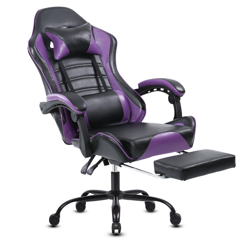 Ergonomischer Gaming-Stuhl mit verstellbarer Neigung (90–155 °), Armlehne, dickem, hochdichtem Kissen, PU-Leder, 136 kg Tragkraft, leisen Rädern, Lila_voghion.com