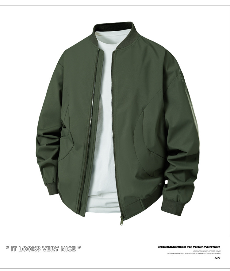Men's Baseball Jacket Spring Lightweight Water-Resistant Slim Fit Casual Windbreaker Coat With Stand Collar_voghion.com