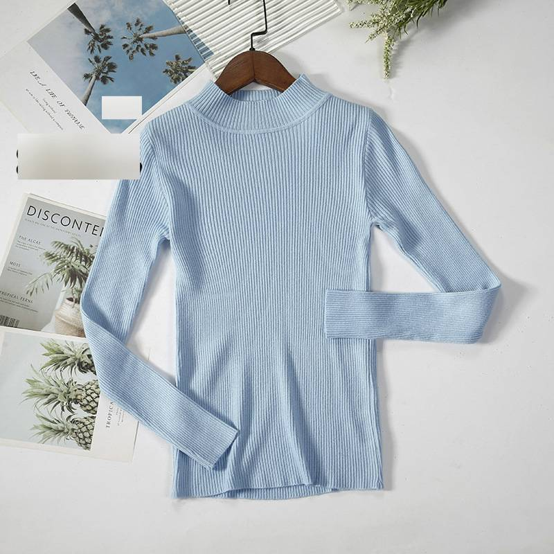 Dames semi-coltrui met gebreide hals - Slim fit basic pullover voor de herfst (23 kleuren beschikbaar) - Zachte viscose en polyestermix_voghion.com