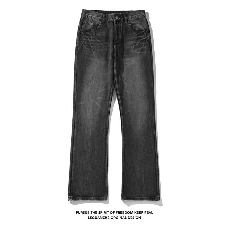 Men's Retro Flared Jeans | Lightning Wash Distressed Denim Pants | Relaxed Straight-to-Bootcut Fit For Streetwear & Casual Style_voghion.com